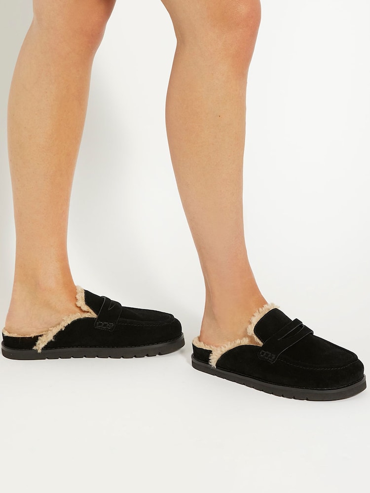 Dune London Black Goldy Shearling Lined Backless Loafers - Image 1 of 6