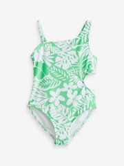 Abercrombie & Fitch asymmetrischer Badeanzug mit Zierausschnitten und Floralmuster in Grün - Bild 1 von 3
