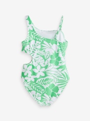 Abercrombie & Fitch asymmetrischer Badeanzug mit Zierausschnitten und Floralmuster in Grün - Bild 2 von 3
