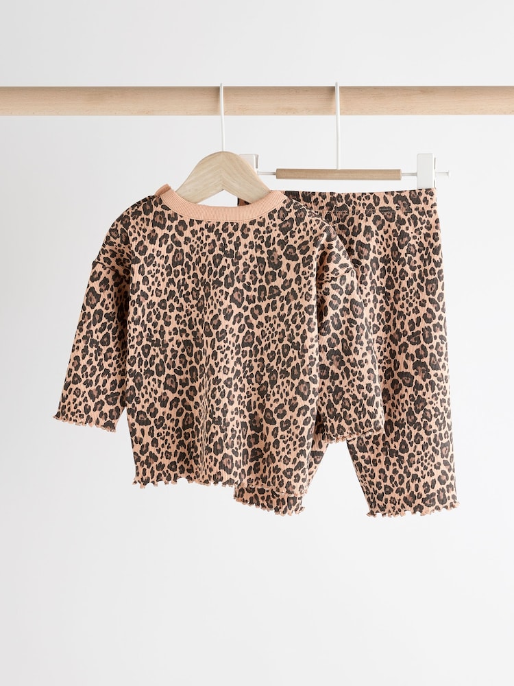 בצבע חום בהיר עם הדפס מנומר - Baby Top and Wide Leg Trousers 2 Piece Set (0mths-2yrs) - Image 5 of 14