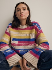 Multi Stripe Wide Sleeve Colour Block Knitted Jumper - Image 1 of 7