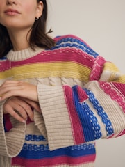 Multi Stripe Wide Sleeve Colour Block Knitted Jumper - Image 4 of 7