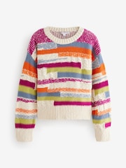 Multi Stripe Wide Sleeve Colour Block Knitted Jumper - Image 5 of 7