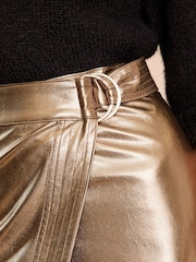 Love & Roses Silver Faux Leather Wrap Midi Skirt - Image 4 of 4