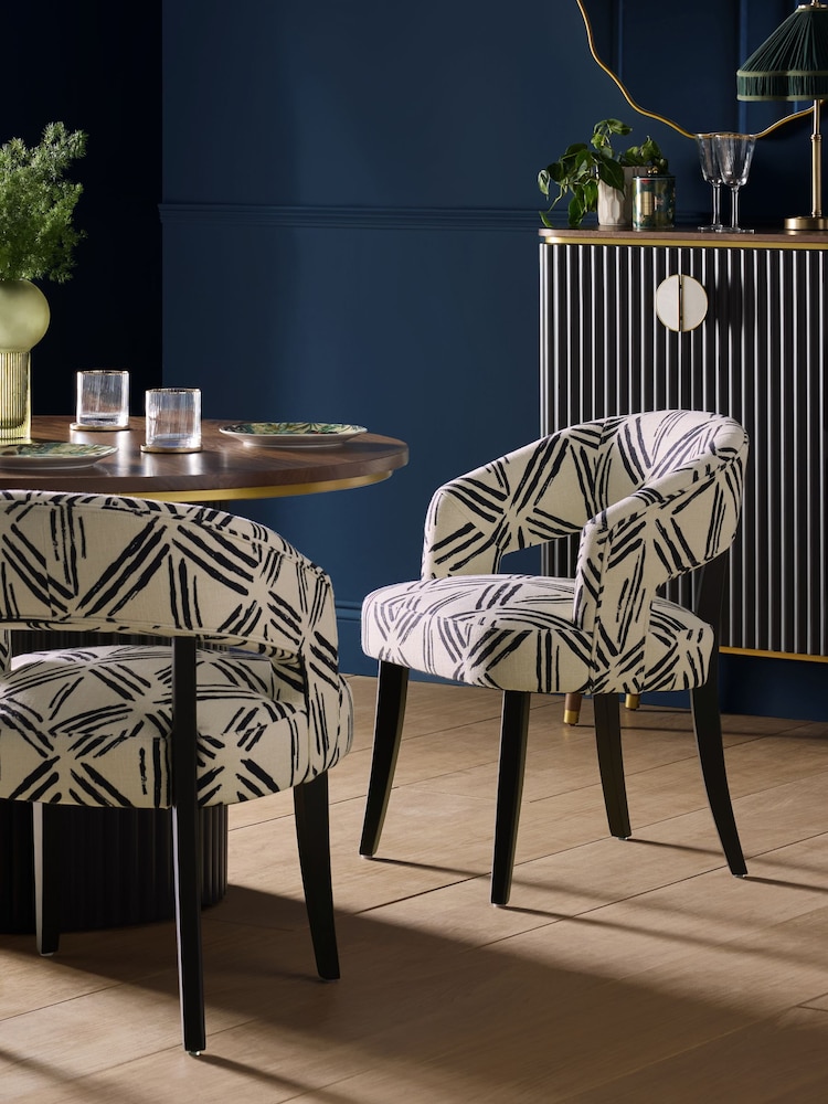 Clarke and Clarke Set of 2 Murakami Black Remi Arm Dining Chairs - Image 1 of 3