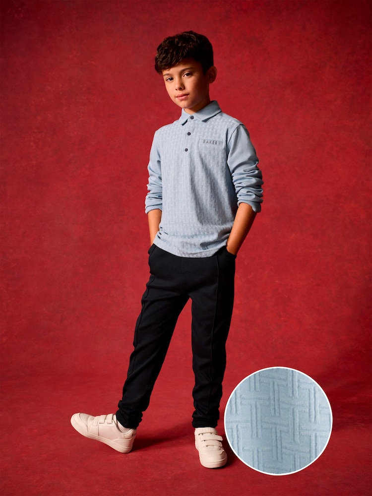 Синий - Baker by Ted Baker Textured 100% Cotton Polo Shirt and Trousers Set - Изображение 1 из 20
