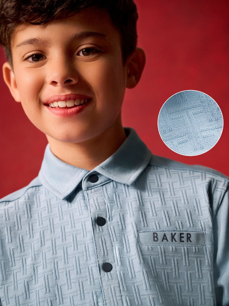 Синий - Baker by Ted Baker Textured 100% Cotton Polo Shirt and Trousers Set - Изображение 2 из 20