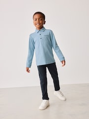 Синий - Baker by Ted Baker Textured 100% Cotton Polo Shirt and Trousers Set - Изображение 3 из 20