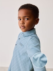 Синий - Baker by Ted Baker Textured 100% Cotton Polo Shirt and Trousers Set - Изображение 4 из 20