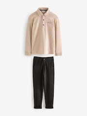 Песочный - Baker by Ted Baker Textured 100% Cotton Polo Shirt and Trousers Set - Изображение 11 из 21