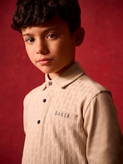 Песочный - Baker by Ted Baker Textured 100% Cotton Polo Shirt and Trousers Set - Изображение 4 из 21