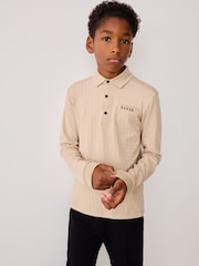 Песочный - Baker by Ted Baker Textured 100% Cotton Polo Shirt and Trousers Set - Изображение 7 из 21