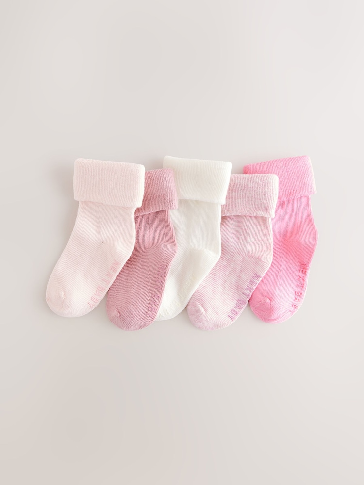 Pink Baby Roll Top Socks 5 Pack (0mths-2yrs) - Image 1 of 3