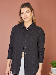 Yumi Black Relaxed 100% Cotton Broderie Anglaise Shirt - Image 1 of 5