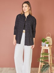 Yumi Black Relaxed 100% Cotton Broderie Anglaise Shirt - Image 2 of 5