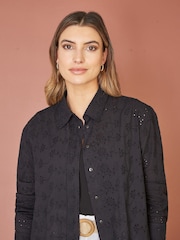 Yumi Black Relaxed 100% Cotton Broderie Anglaise Shirt - Image 3 of 5