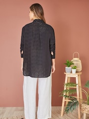 Yumi Black Relaxed 100% Cotton Broderie Anglaise Shirt - Image 4 of 5