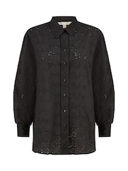 Yumi Black Relaxed 100% Cotton Broderie Anglaise Shirt - Image 5 of 5