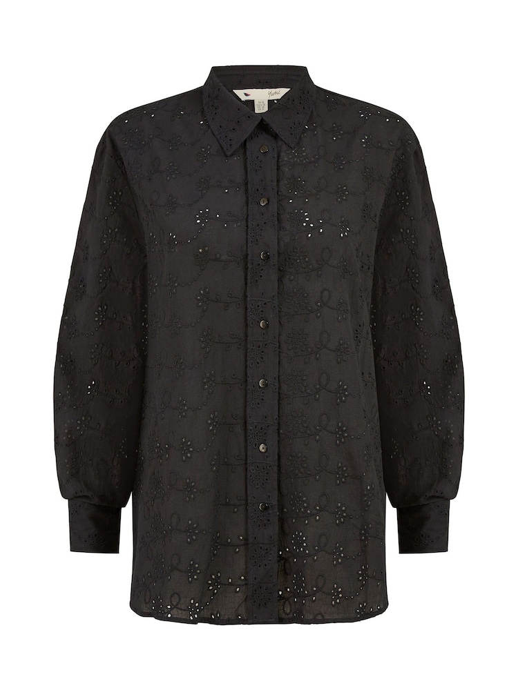 Yumi Black Relaxed 100% Cotton Broderie Anglaise Shirt - Image 5 of 5