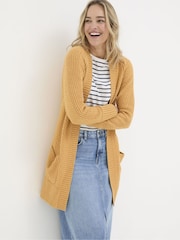 FatFace Mustard Yellow Hannah Textured Knitted Cardigan - Image 1 of 4