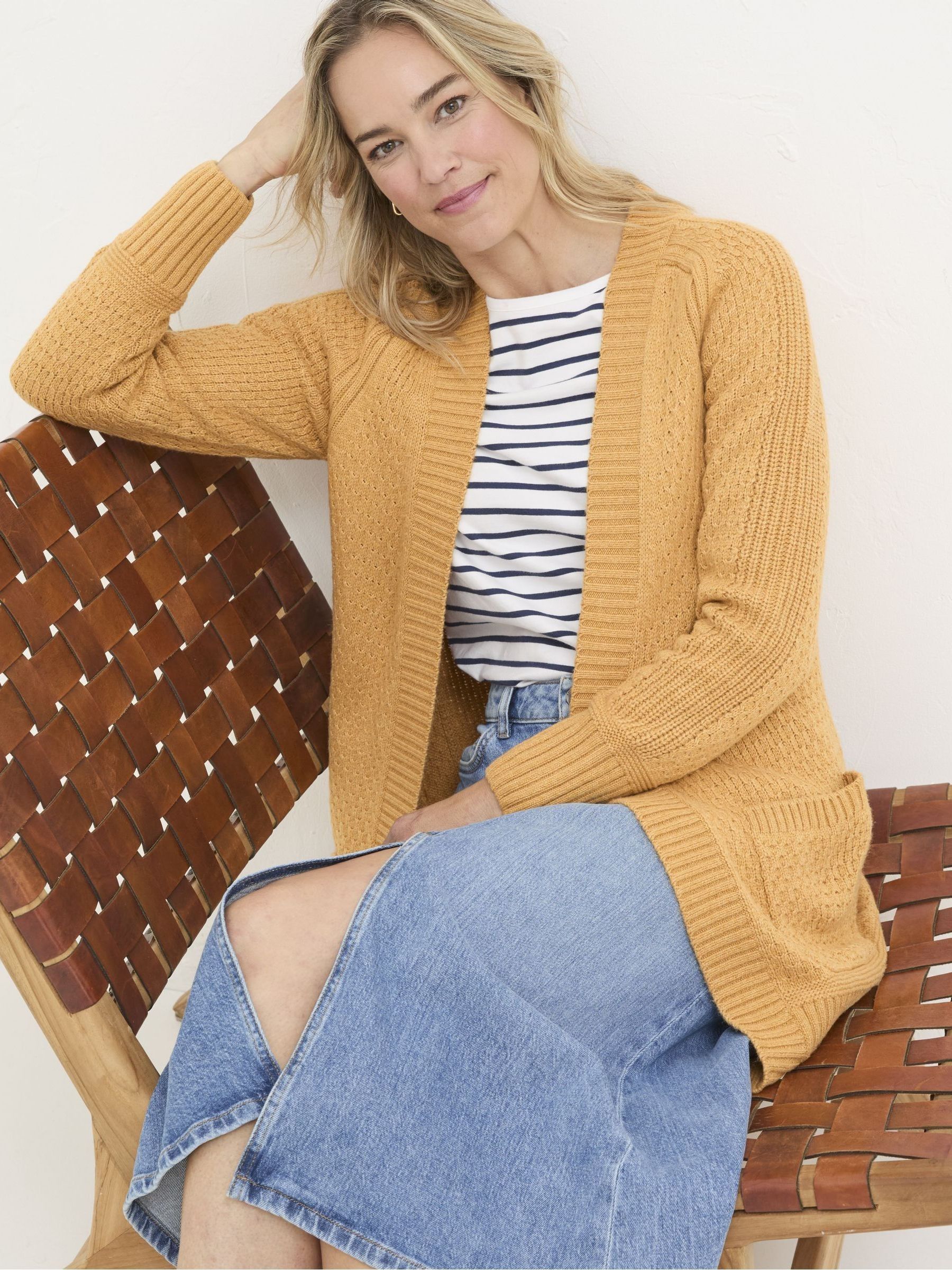 FatFace Mustard Yellow Hannah Textured Knitted Cardigan