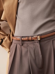 Tan Brown Premium Made In Italy Leather Micro Skinny Belt - Image 1 of 5