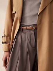 Tan Brown Premium Made In Italy Leather Micro Skinny Belt - Image 3 of 5