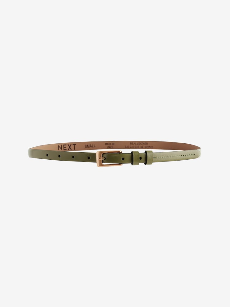 Olive Grön - Premium Made In Italy Läder Micro Skinny Skärp - Bild 1 av 2
