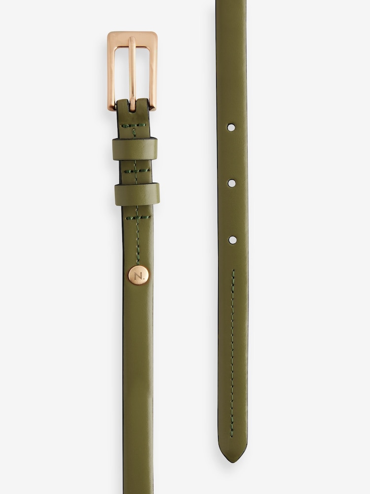 Olive Grön - Premium Made In Italy Läder Micro Skinny Skärp - Bild 2 av 2