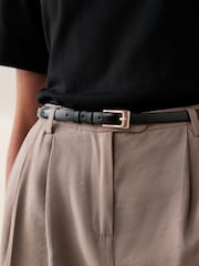 Black/Gold Premium Made In Italy Leather Micro Skinny Belt - Image 1 of 5