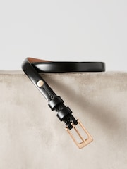 Black/Gold Premium Made In Italy Leather Micro Skinny Belt - Image 3 of 5