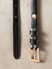Black/Gold Premium Made In Italy Leather Micro Skinny Belt - Image 4 of 5