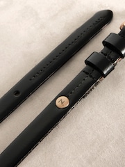 Black/Gold Premium Made In Italy Leather Micro Skinny Belt - Image 5 of 5