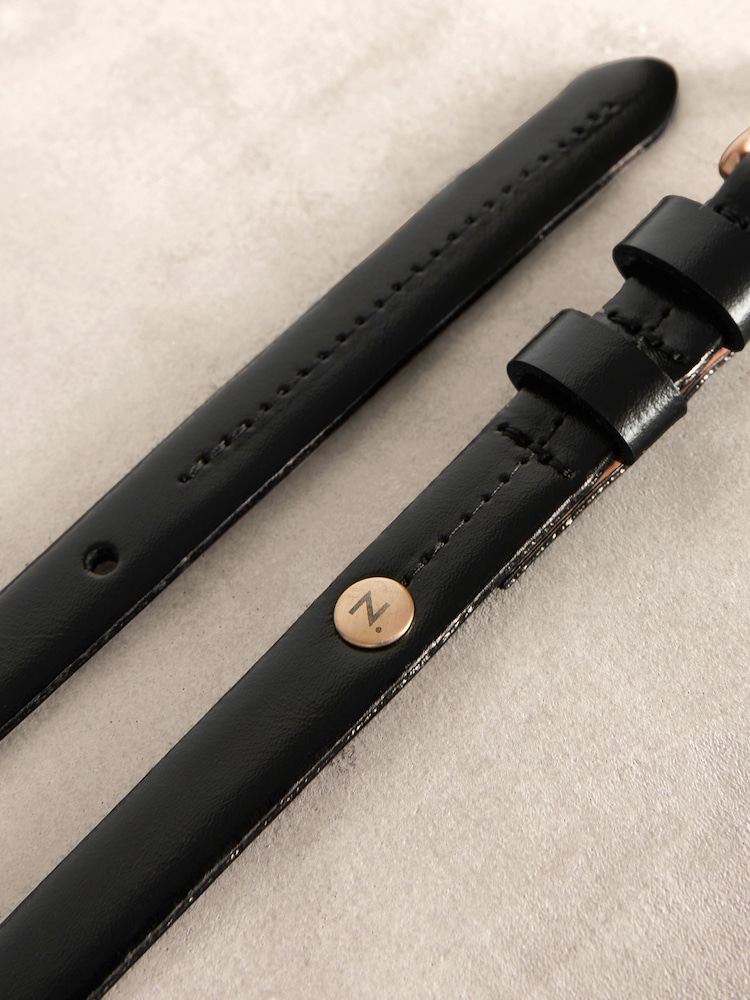 Black/Gold Premium Made In Italy Leather Micro Skinny Belt - Image 5 of 5
