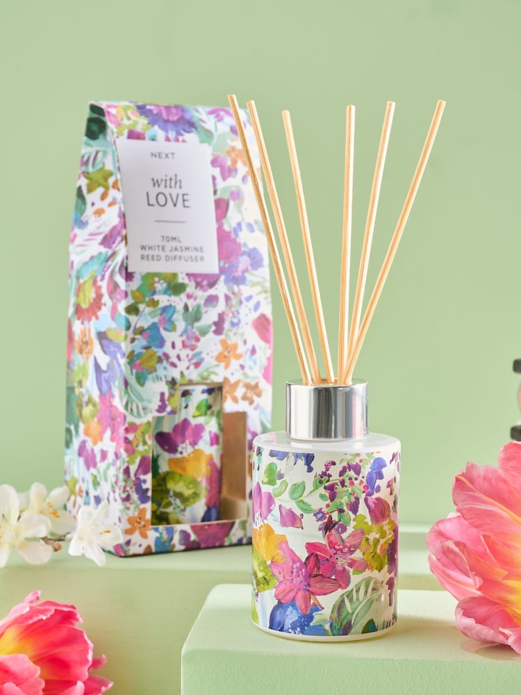 White Jasmine Floral Print 70ml Fragranced Reed Diffuser - Image 1 of 3 White Jasmine Floral Print 70ml Fragranced Reed Diffuser - Image 1 of 3