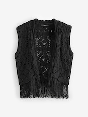Black Knitted Open Stitch Fringe Waistcoat - Image 4 of 5