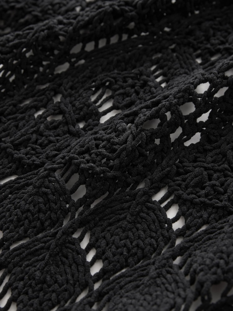 Black Knitted Open Stitch Fringe Waistcoat - Image 5 of 5