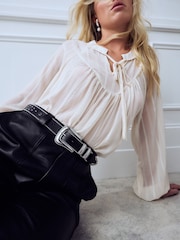 Black Diamante Studded Diamante Stud Western Regular Leather Belt - Image 2 of 7