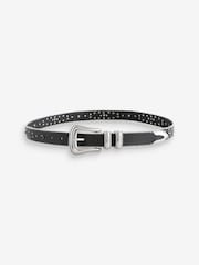 Black Diamante Studded Diamante Stud Western Regular Leather Belt - Image 5 of 7