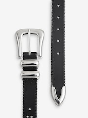 Black Diamante Studded Diamante Stud Western Regular Leather Belt - Image 6 of 7