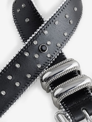 Black Diamante Studded Diamante Stud Western Regular Leather Belt - Image 7 of 7