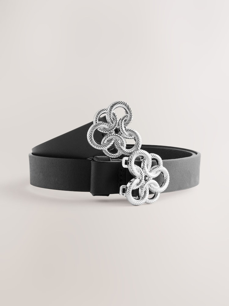 Black Twisted Clasp Regular Leather Belt - Image 1 of 3 Black Twisted Clasp Regular Leather Belt - Image 1 of 3