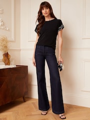 Love & Roses Black Sequin Cuff Jersey Top - Image 4 of 4