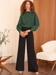 Love & Roses Green Satin Cowl Neck Long Sleeve Blouse - Image 2 of 4