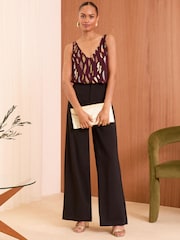Love & Roses Burgundy Metallic V Neck V Back Woven Vest - Image 4 of 4