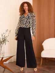 Love & Roses Black Yellow Animal Zip Front Mix Sheer Long Sleeve Blouse - Image 2 of 4