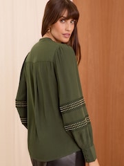 Love & Roses Khaki Green Petite V Neck Hardware Detail Blouse - Image 3 of 4