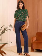 Love & Roses Green Floral Petite Printed Chiffon Tulip Sleeve Blouse - Image 3 of 4