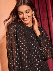 Love & Roses Black Rainbow Petite Lace Crew Neck Blouse - Image 2 of 4