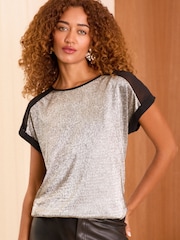 Love & Roses Silver Roll Sleeve T-Shirt - Image 1 of 4